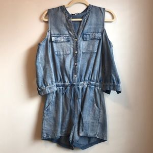 Denim cold shoulder romper